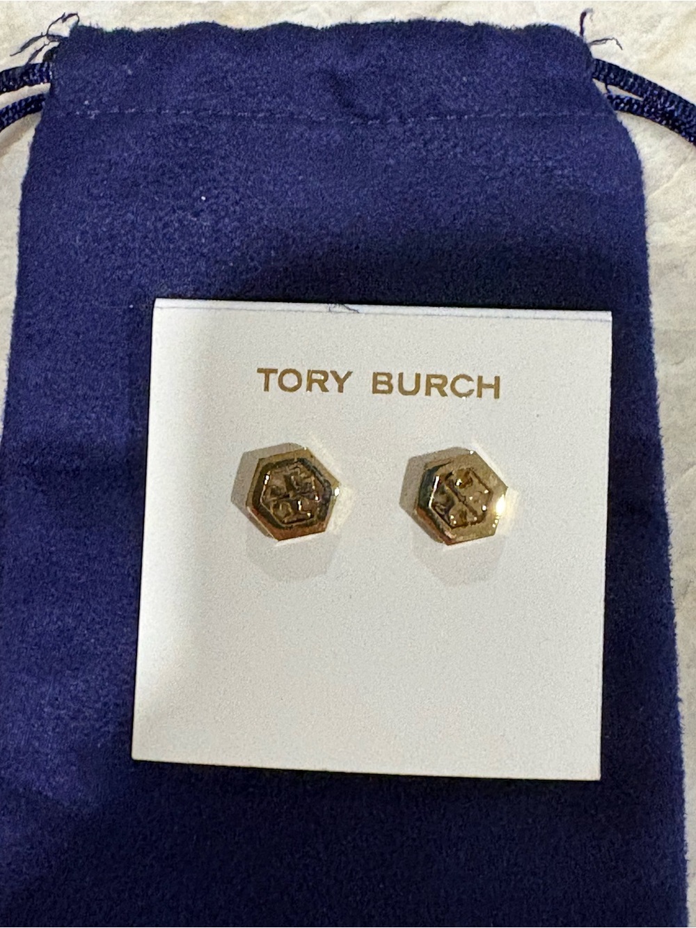 Tory Burch Shiny Gold Round Logo Stud Earrings
